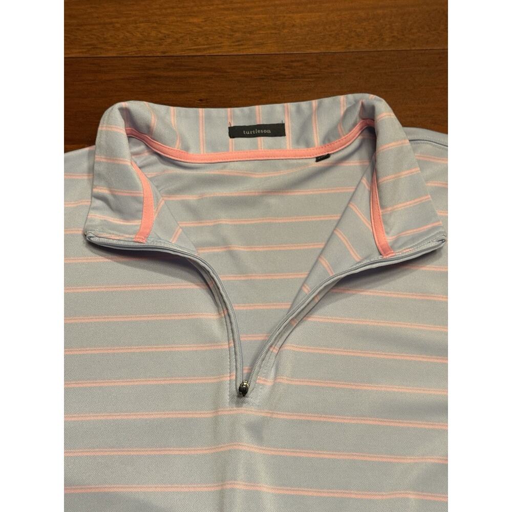 XL Turtleson Quarter Zip Light Weight Pullover Golf Sweater Carolina Blue Stripe